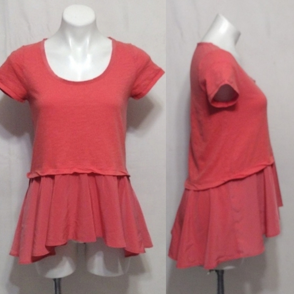 Anthropologie Postmark Tiered Peplum Top S Flowy Short Sleeve Boho Chic Casual